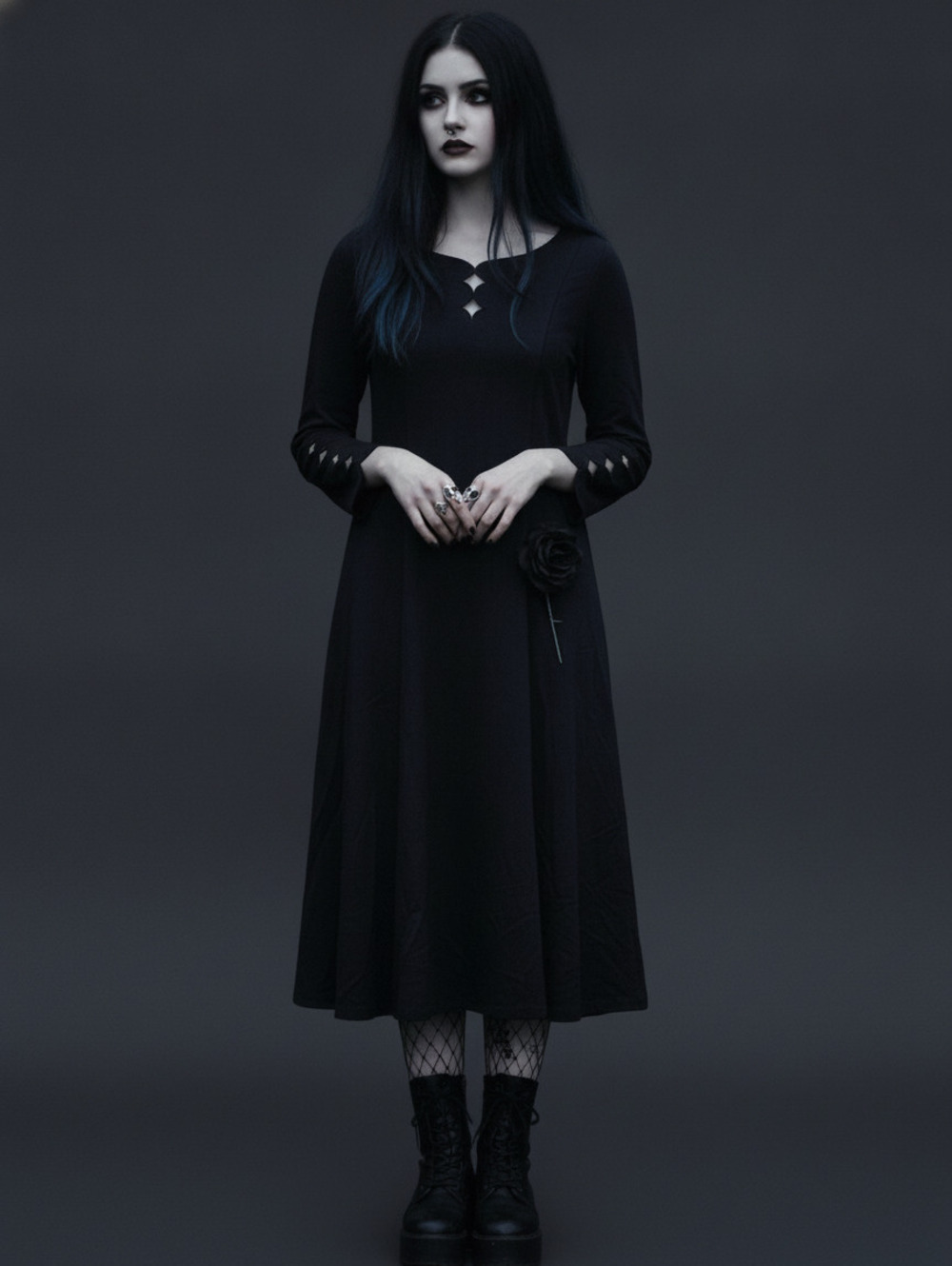 Vintage Whimsigoth Soft Surroundings Black Midi Dress Medium